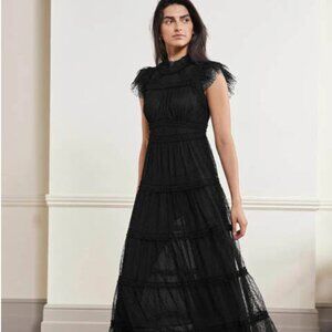 Boden Edie Tiered Tulle Midi Dress | Color: Black | Size: 20 / 22